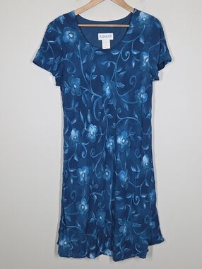 Vtg 90s Y2K Teal Blue Floral Dress Cottagecore Fairy Grunge Whimsigoth 16